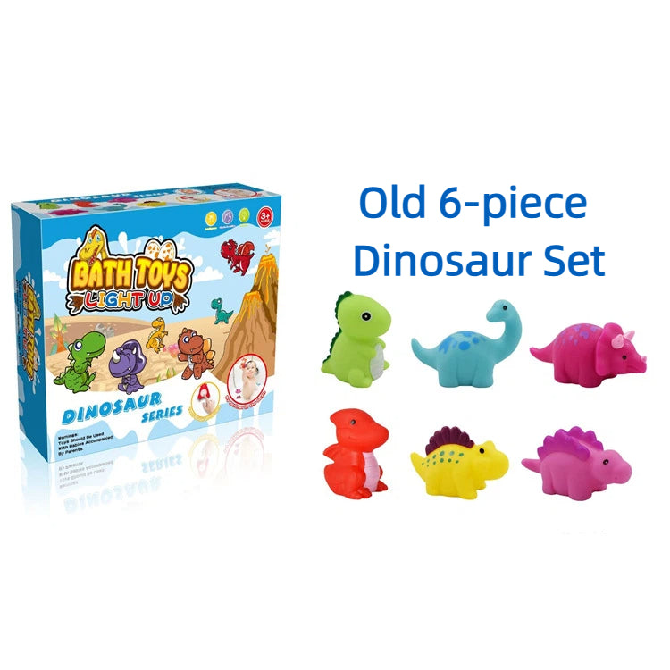 Children's Bath Water Play Light-Up Soft Rubber Toy — Touch-Activated Flashing Dinosaur Toy Set