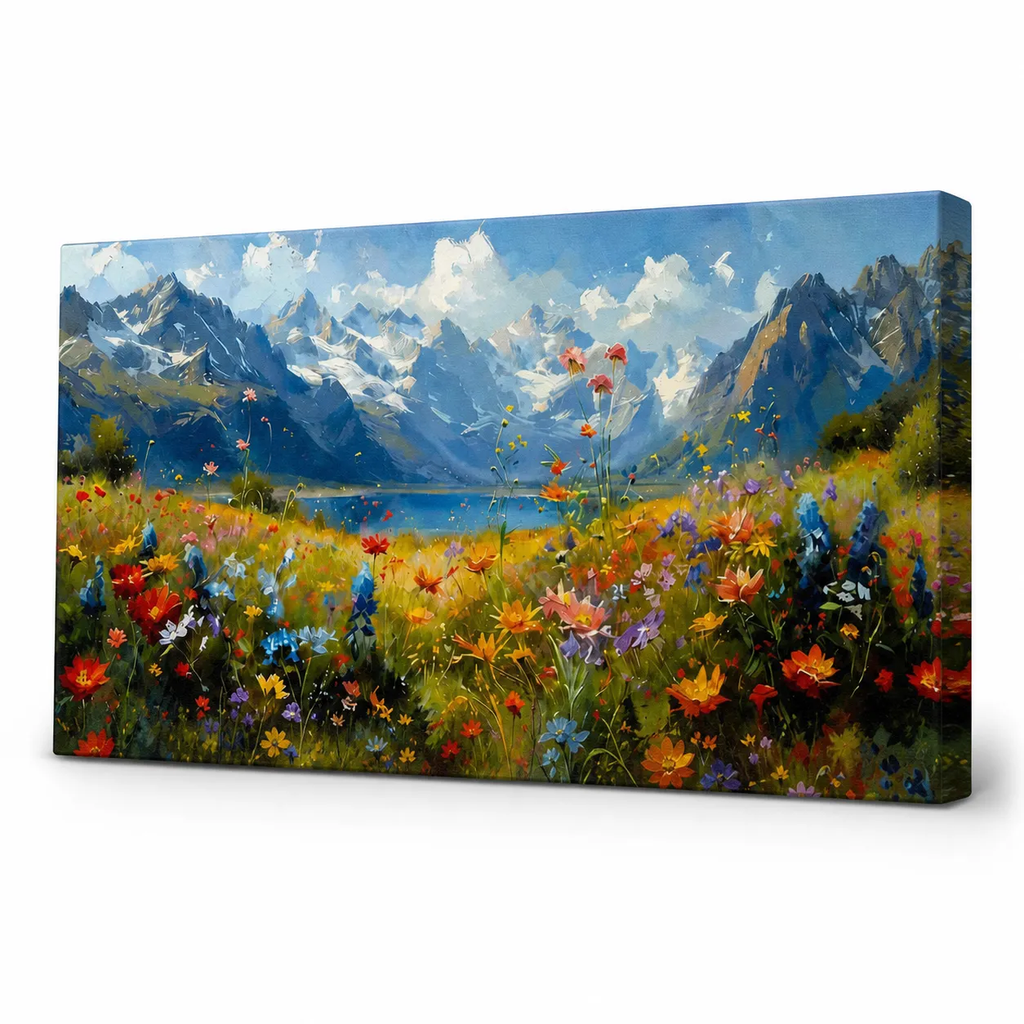 Hand Painted Alpine Meadow Oil Painting for Dining Room AA#2310