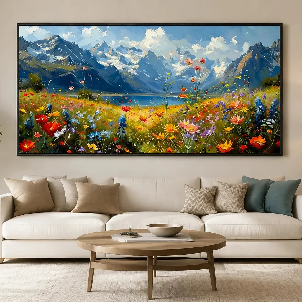 Hand Painted Alpine Meadow Oil Painting for Dining Room AA#2310