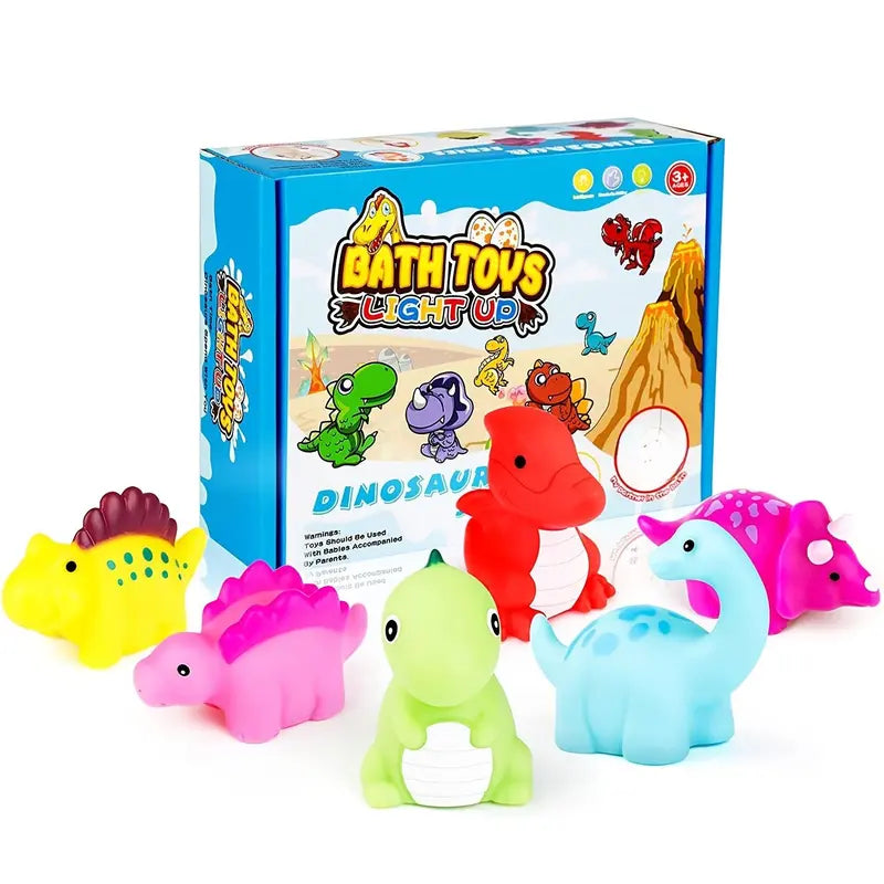 Children's Bath Water Play Light-Up Soft Rubber Toy — Touch-Activated Flashing Dinosaur Toy Set